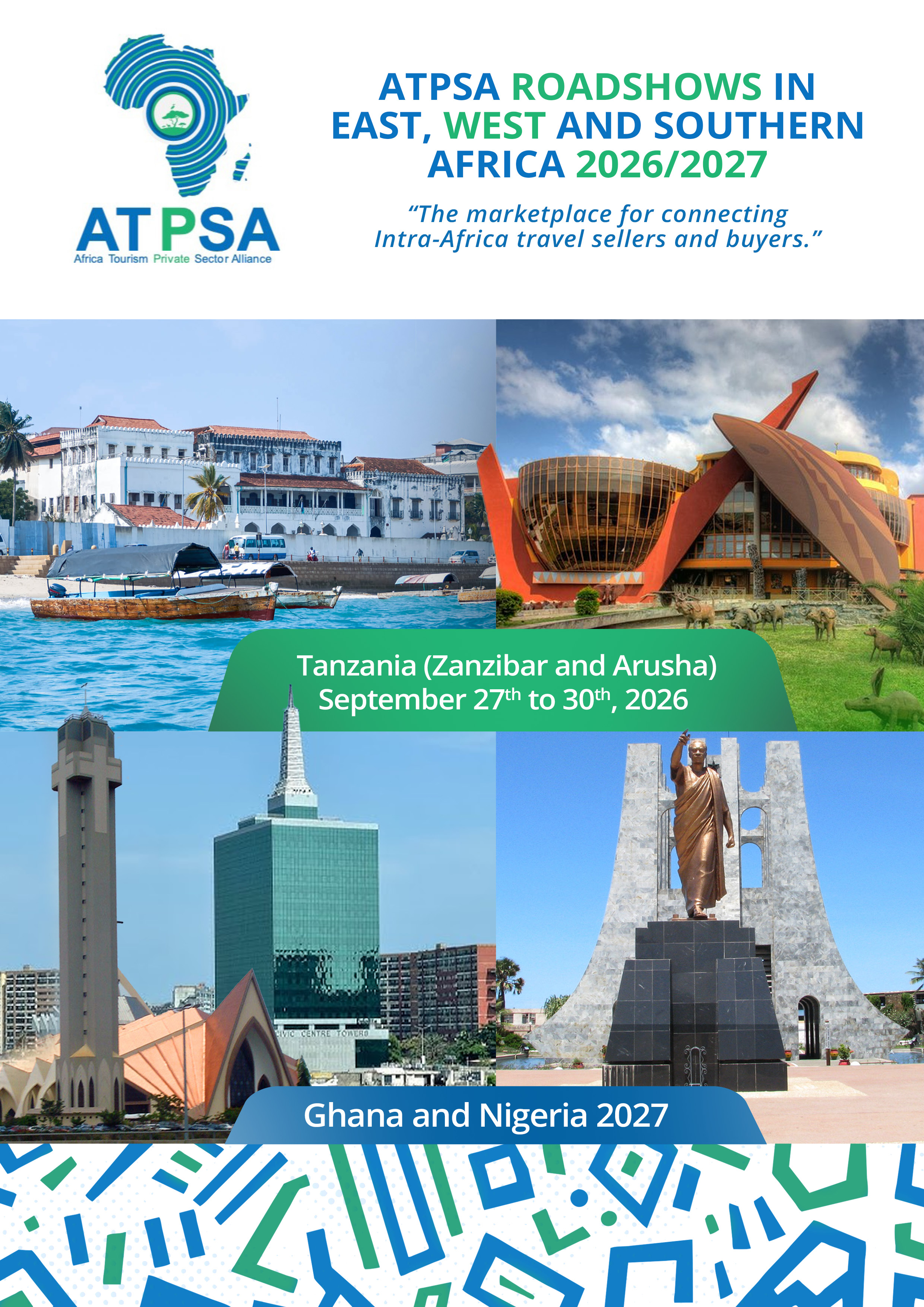 ATPSA Roadshows factsheet artwork showing Tanzania, Ghana and Nigeria
